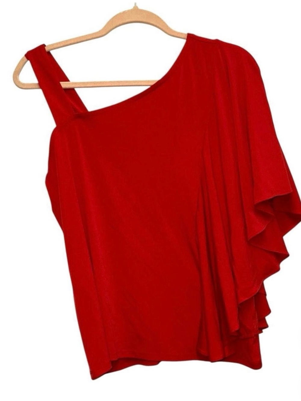 Chico's One Shoulder Red Ruffle Blouse